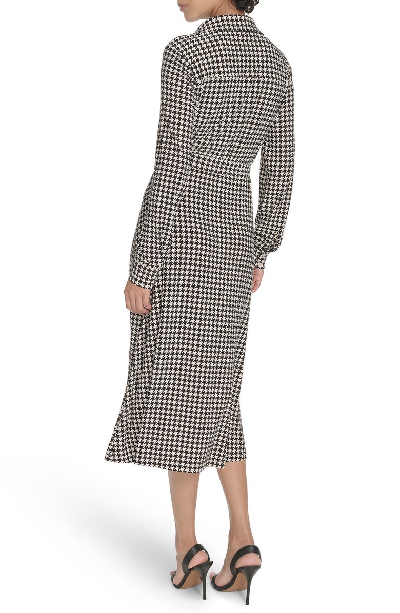 Tommy Hilfiger Houndstooth Long Sleeve Tie Waist Shirtdress, Alternate, color, Whitecap/ Black