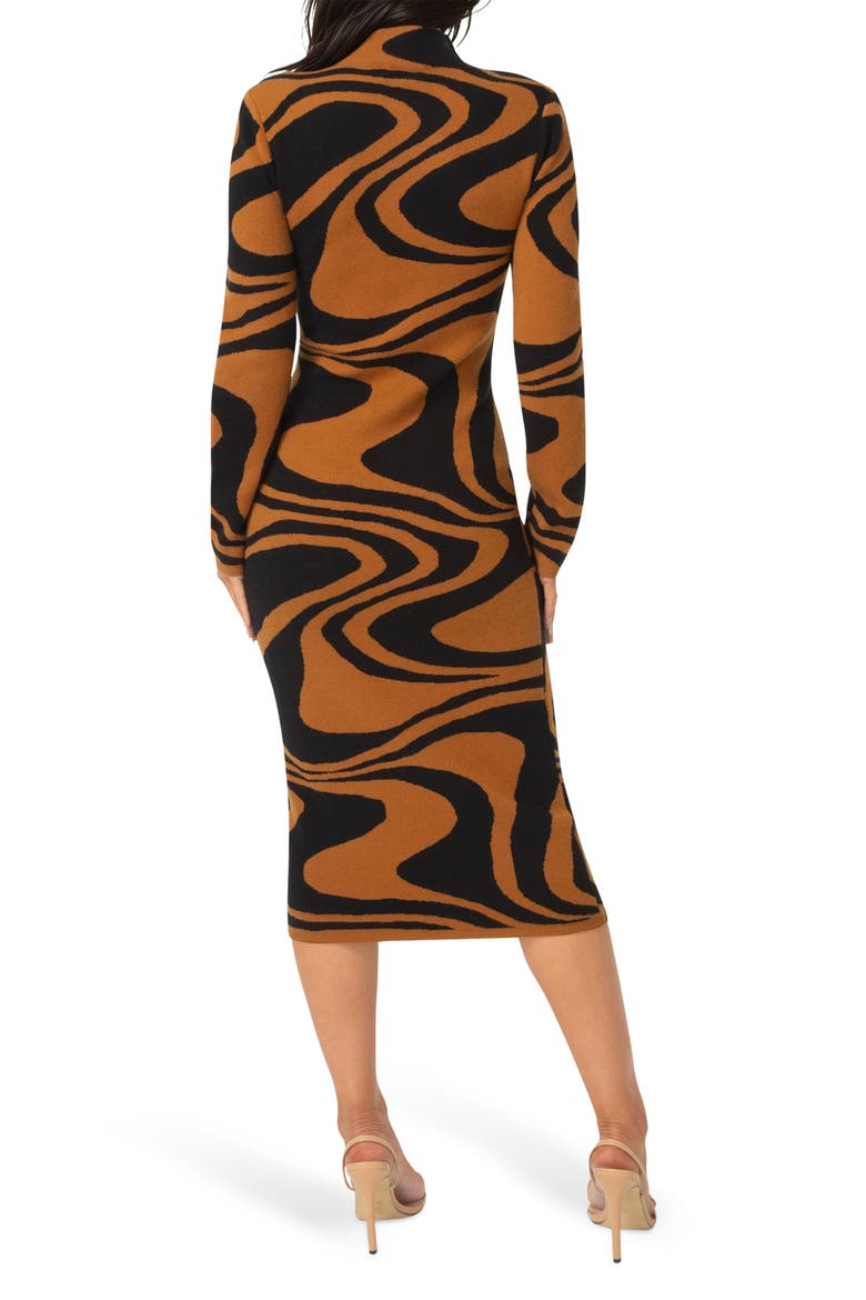 Jacquard Mock Neck Sweater Midi Dress, Alternate, color, BROWN/ BLACK