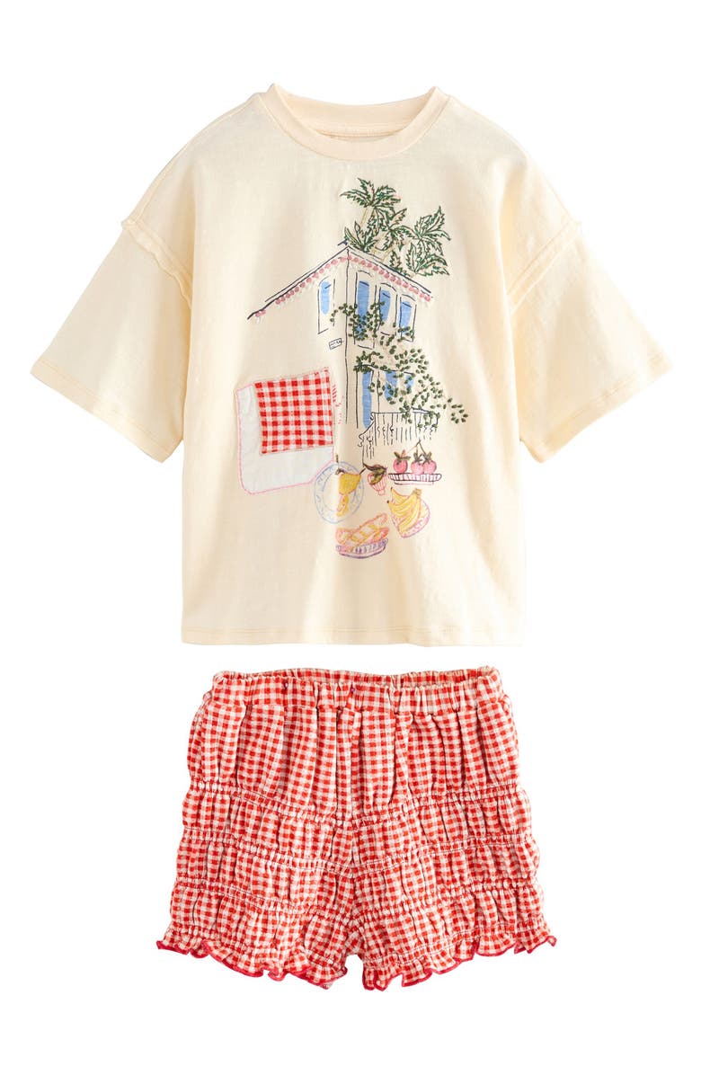 NEXT Kids' Cotton Graphic T-Shirt & Gingham Shorts Set, Main, color, Red