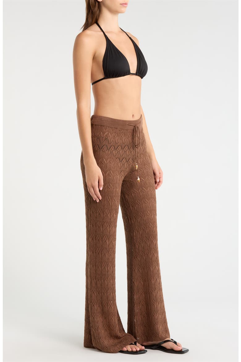 Pointelle Cover-Up Sweater Pants, Alternate, color, BROWN