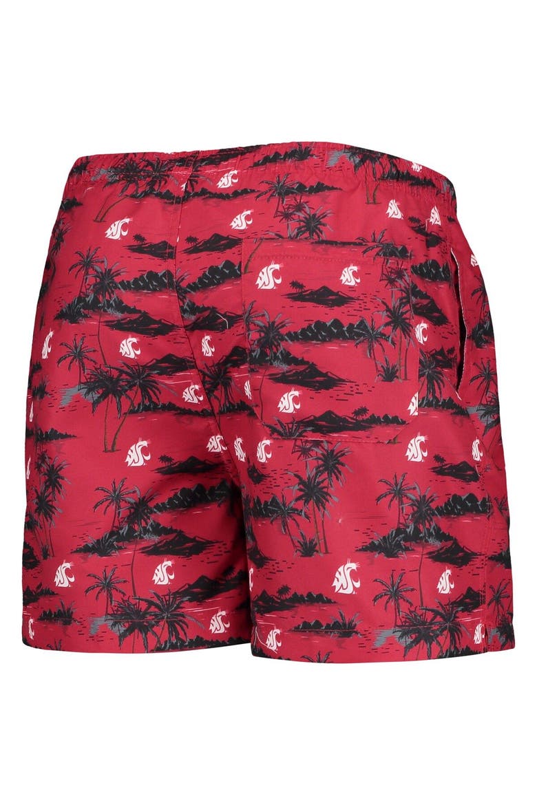 Men's FOCO Crimson Washington State Cougars Island Palm Swim Trunks, Alternate, color, Crimson