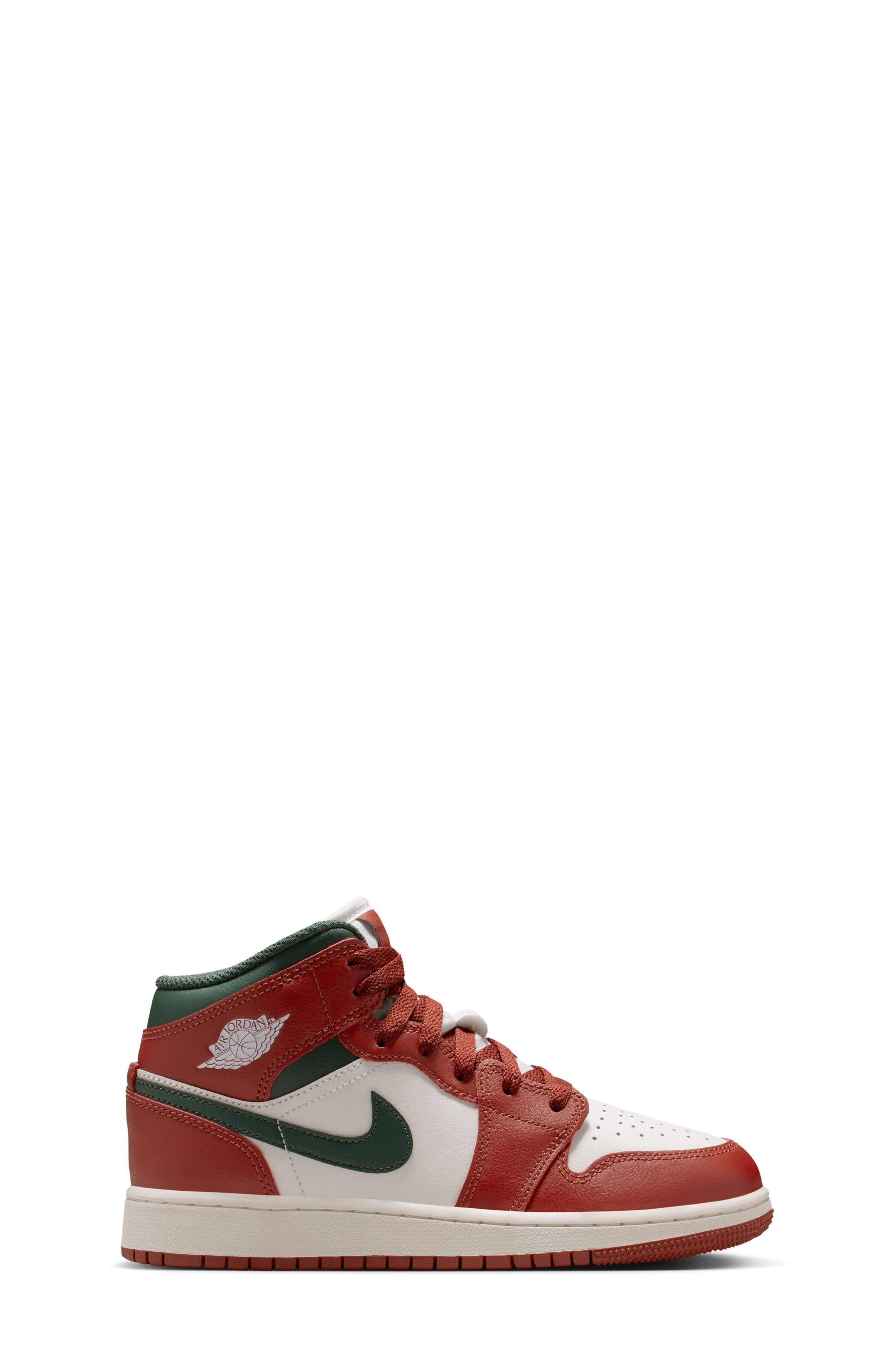 Nike Kids' Air Jordan 1 Mid Sneaker, Alternate, color, Sail/ Green/ Pure Platinum