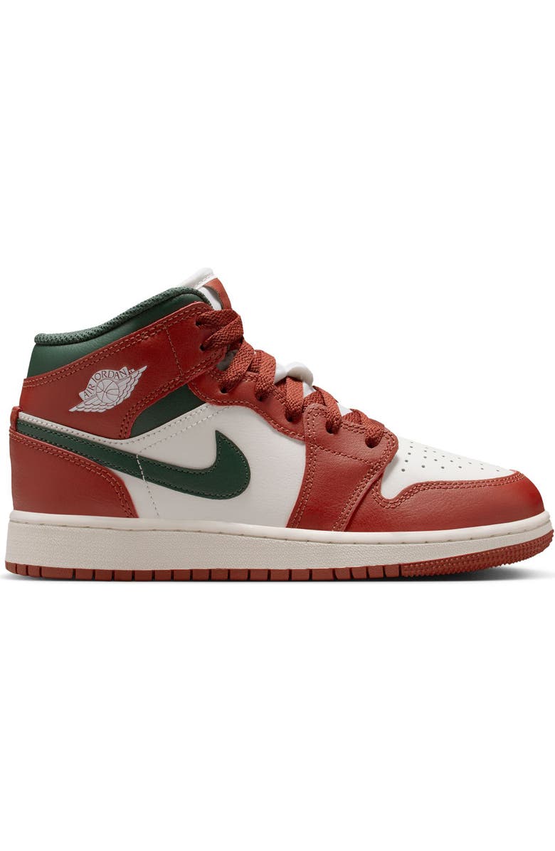 Nike Kids' Air Jordan 1 Mid Sneaker, Alternate, color, Sail/ Green/ Pure Platinum