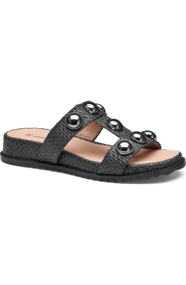 Johnston & Murphy Chandler Embellished Wedge Slide Sandal, Main, color, Black Raffia