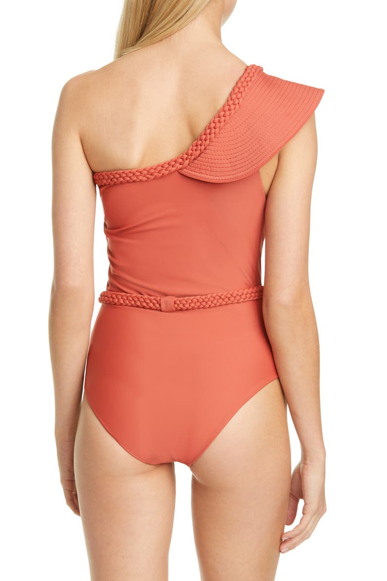 Ruffle One-Shoulder One-Piece Swimsuit, Alternate, color, PAPRIKA RED