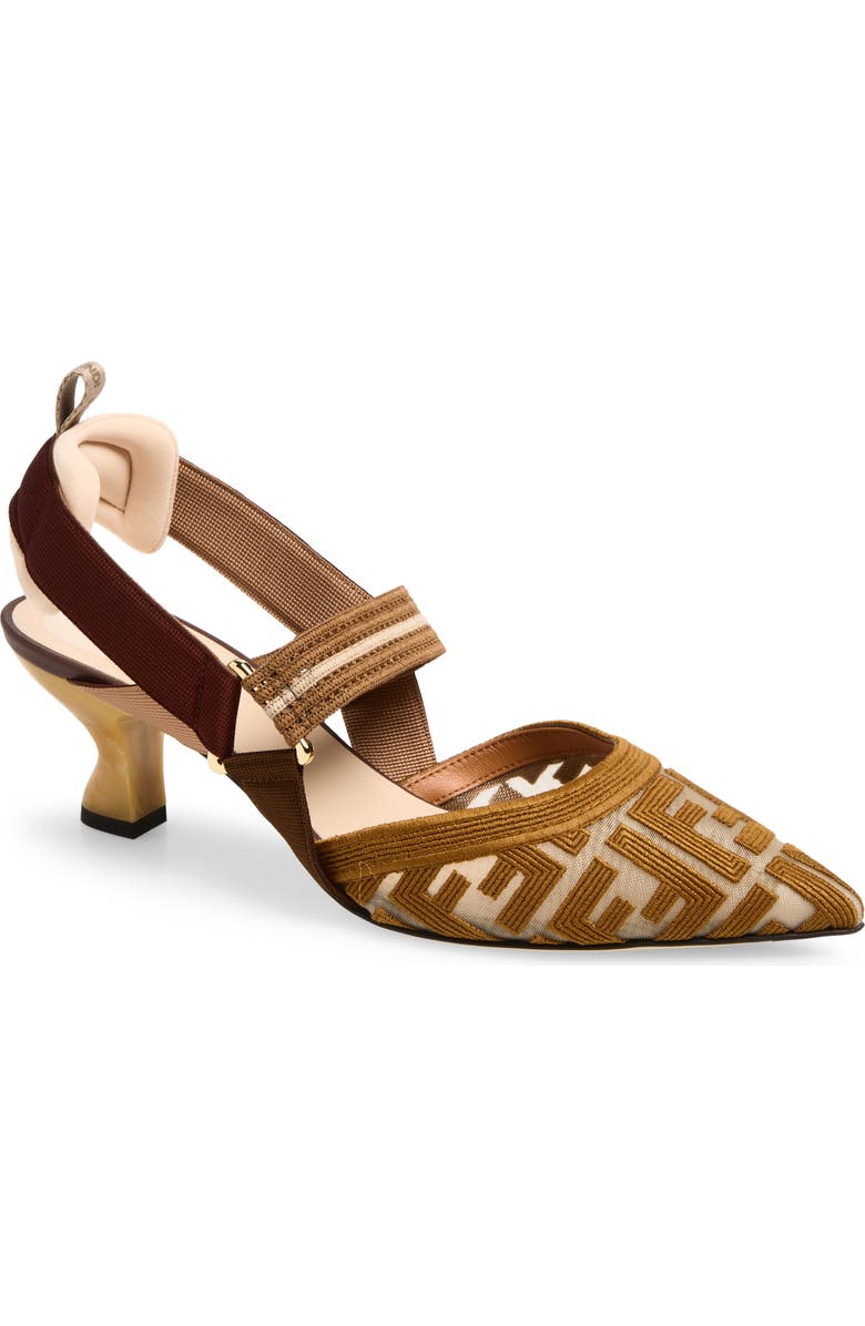 Fendi Colibri Mesh Slingback Pointed Toe Pump, Main, color, F1v8t Nudo Rhum