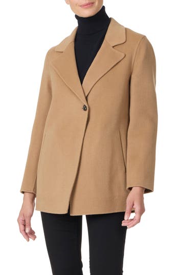 Bruno Magli Double Face Wool Blend Coat In Brown