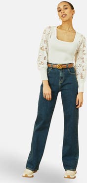 Yumi Ribbed Knitted Lace Sleeve Sweater