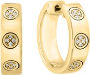 EFFY 925 Gold Plated Silver Bezel Set Diamond Station Huggie Earrings