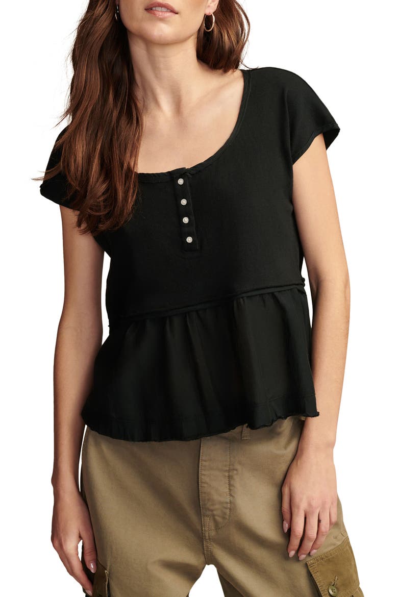 Mixed Media Henley Top, Main, color, JET BLACK