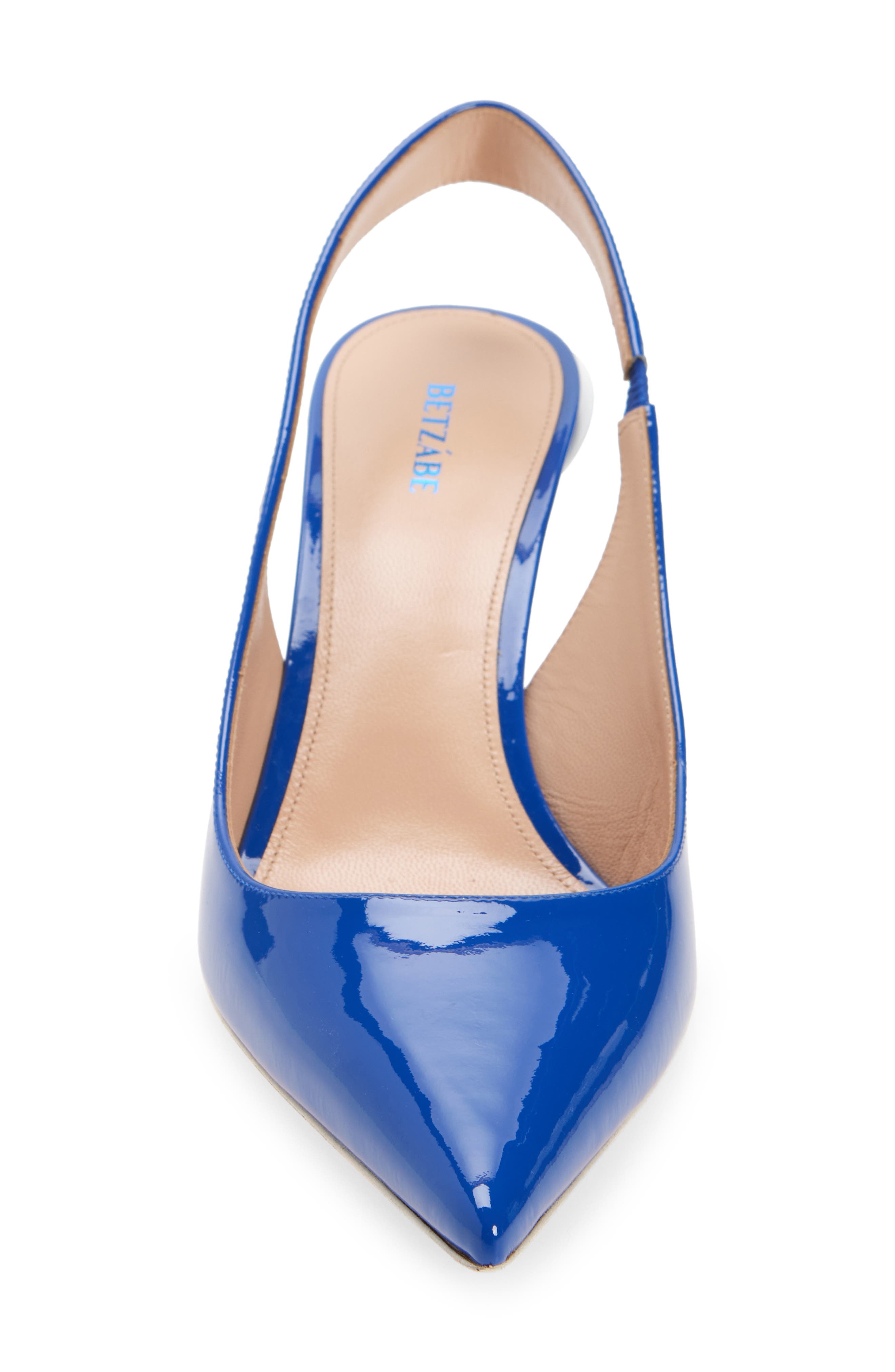 BETZÁBE Lola Pointed Toe Slingback Pump, Alternate, color, Blue Patent White Detail
