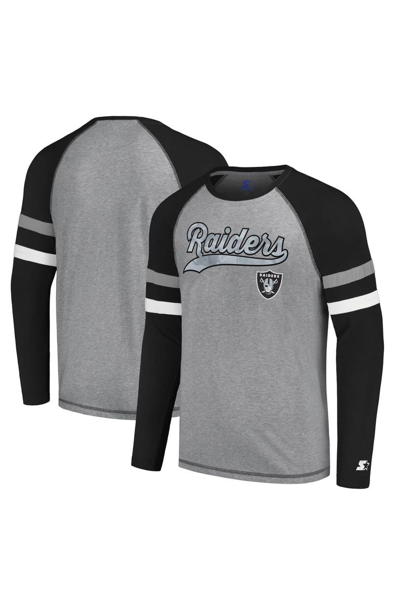 STARTER Men's Starter Gray/Black Las Vegas Raiders Kickoff Raglan Long Sleeve T-Shirt, Main, color, 