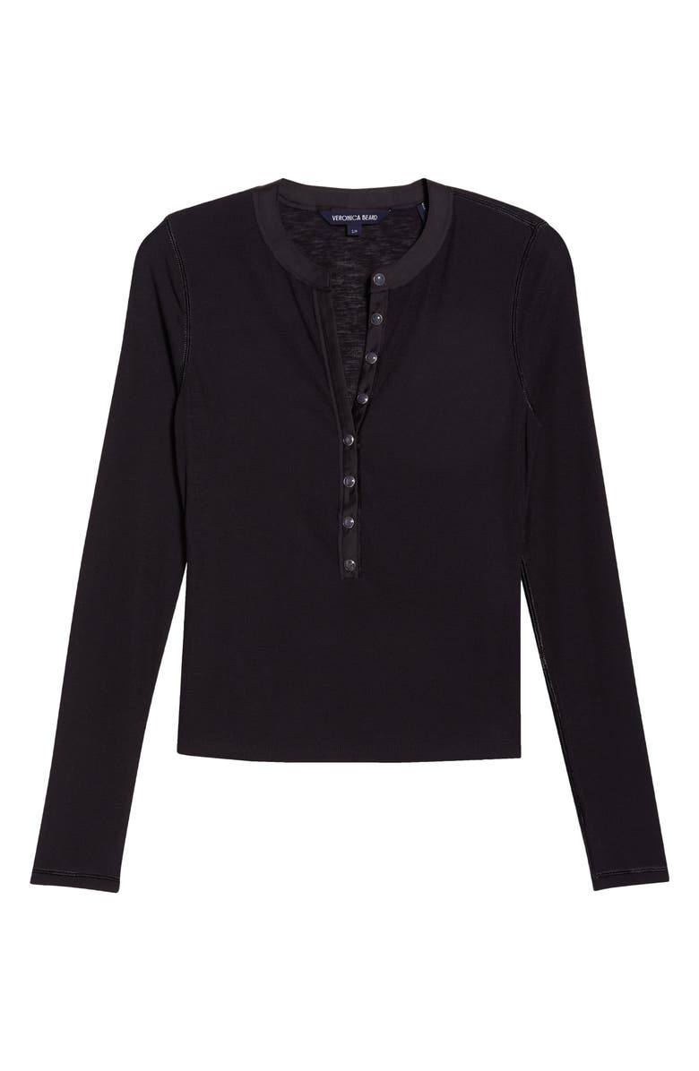 Veronica Beard Drexler Knit Henley Top, Alternate, color, Black