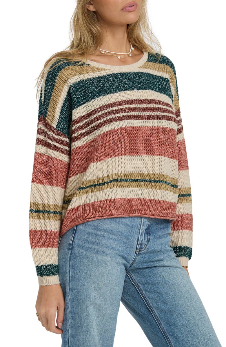 Billabong Lit Light Stripe Cotton Blend Sweater, Alternate, color, Summer Gold Multi