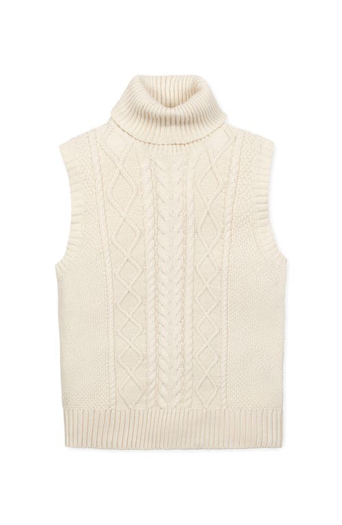 Hope & Henry Organic Sleeveless Cable Knit Turtleneck Sweater In White