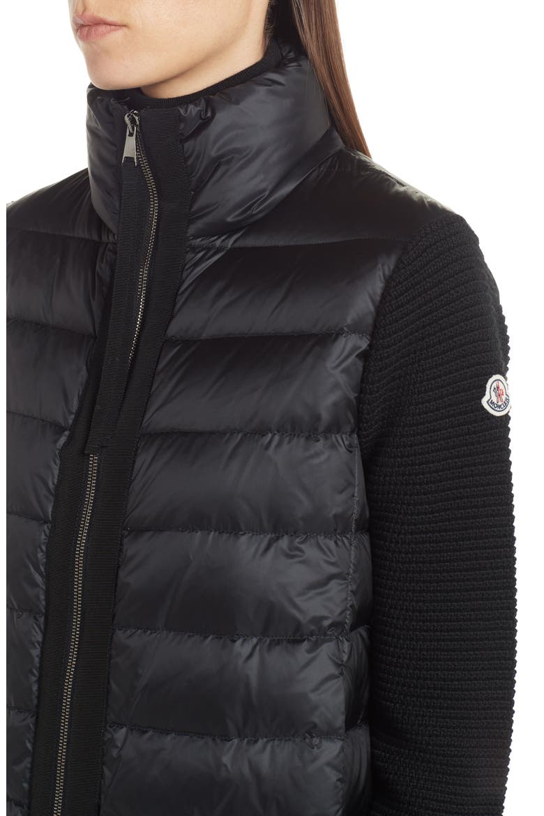 Quilted Down & Wool Short Cardigan, Alternate, color, BLACK