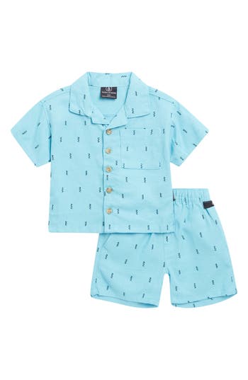 Shop Volcom Cabana Woven Shirt & Shorts Set In Mineral Blue