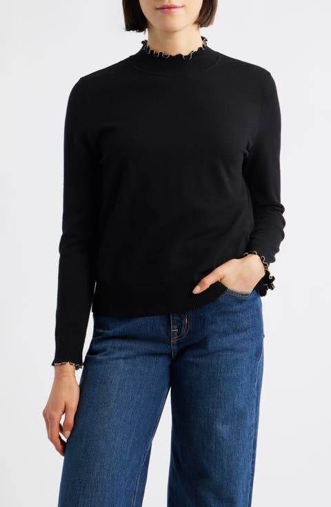 Bead Detail Mock Neck Sweater