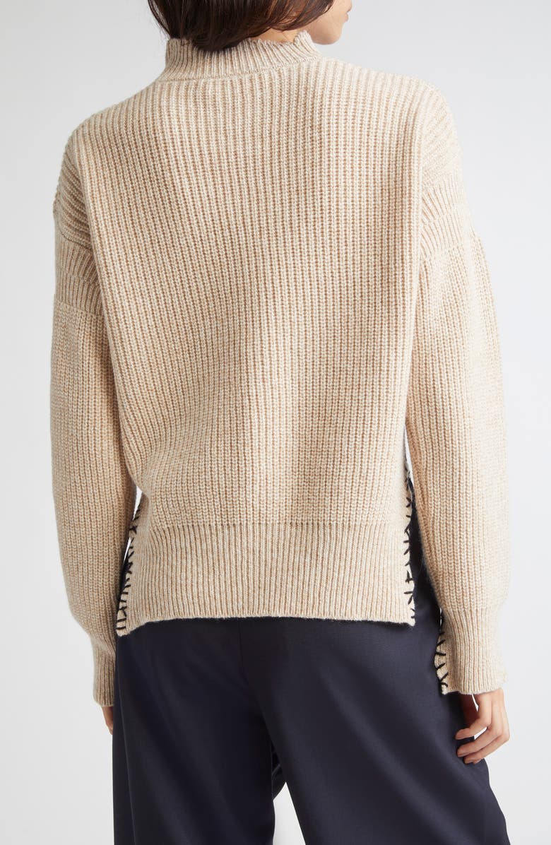 Marni Mending Logo Virgin Wool Mock Neck Sweater, Alternate, color, 00W23 Seashell