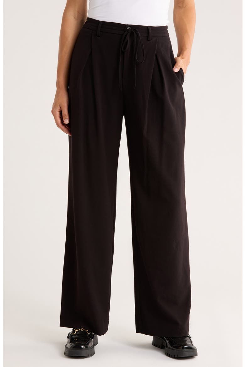 Pleated Front Wide Leg Pants, Main, color, BLACK