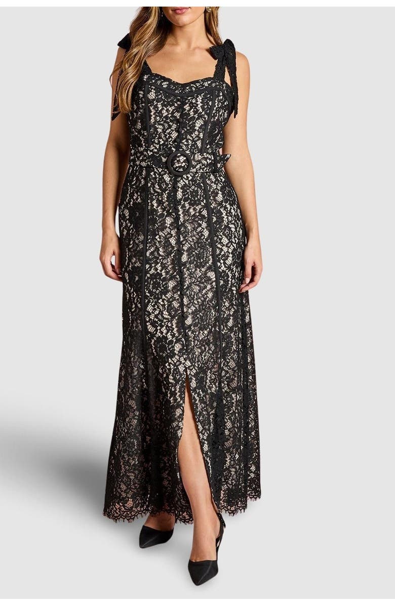 Coast Lace Bow Shoulder Maxi Dress, Alternate, color, Black