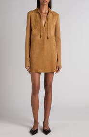 TOM FORD Long Sleeve Suede & Wool Blend Polo Minidress