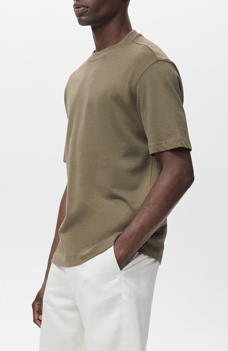 MANGO Relaxed Fit Solid Cotton T-Shirt, Alternate, color, Khaki Green