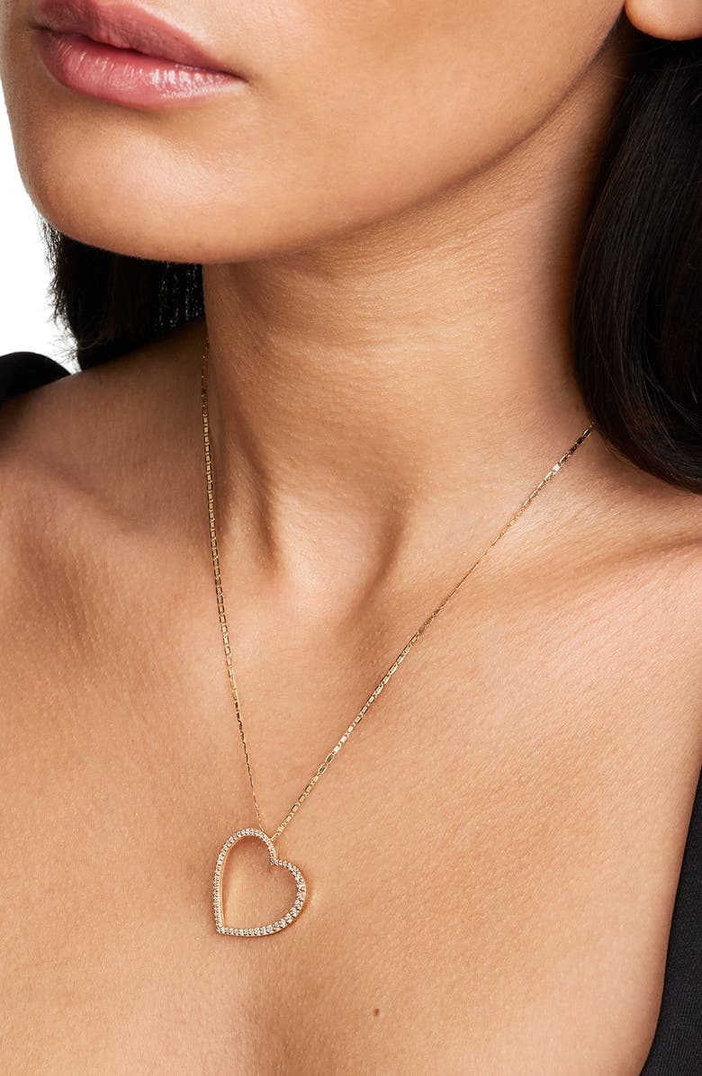 LANA 14K Gold Graduating Diamond Heart Pendant Necklace, Alternate, color, Yellow