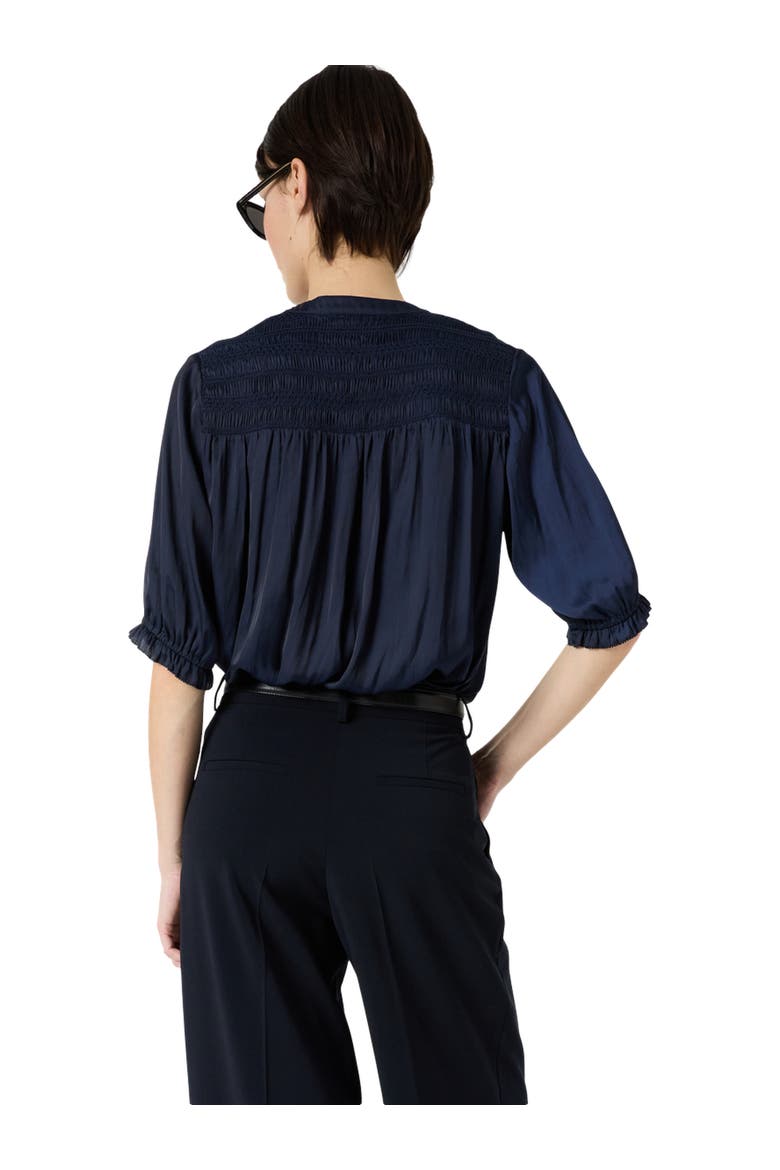Catrine Satin Shirt With Mandarin Collar, Alternate, color, Navy Blue