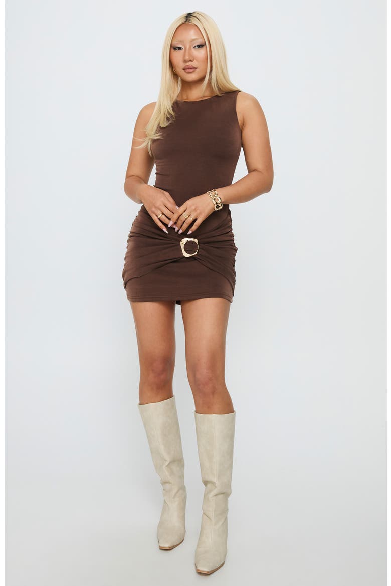 Kharla Ruched Hardware Body-Con Minidress, Alternate, color, BROWN