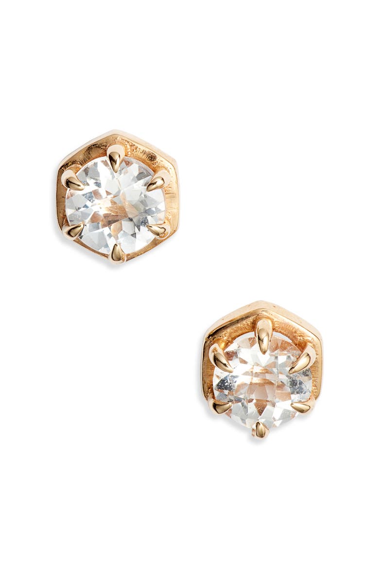 Mélia Round White Topaz Stud Earrings, Main, color, YELLOW GOLD