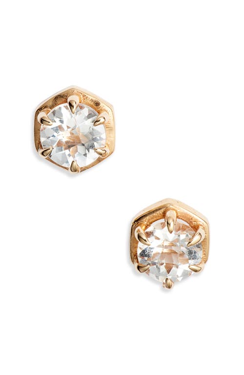 Anzie Mélia Round White Topaz Stud Earrings in Yellow Gold 