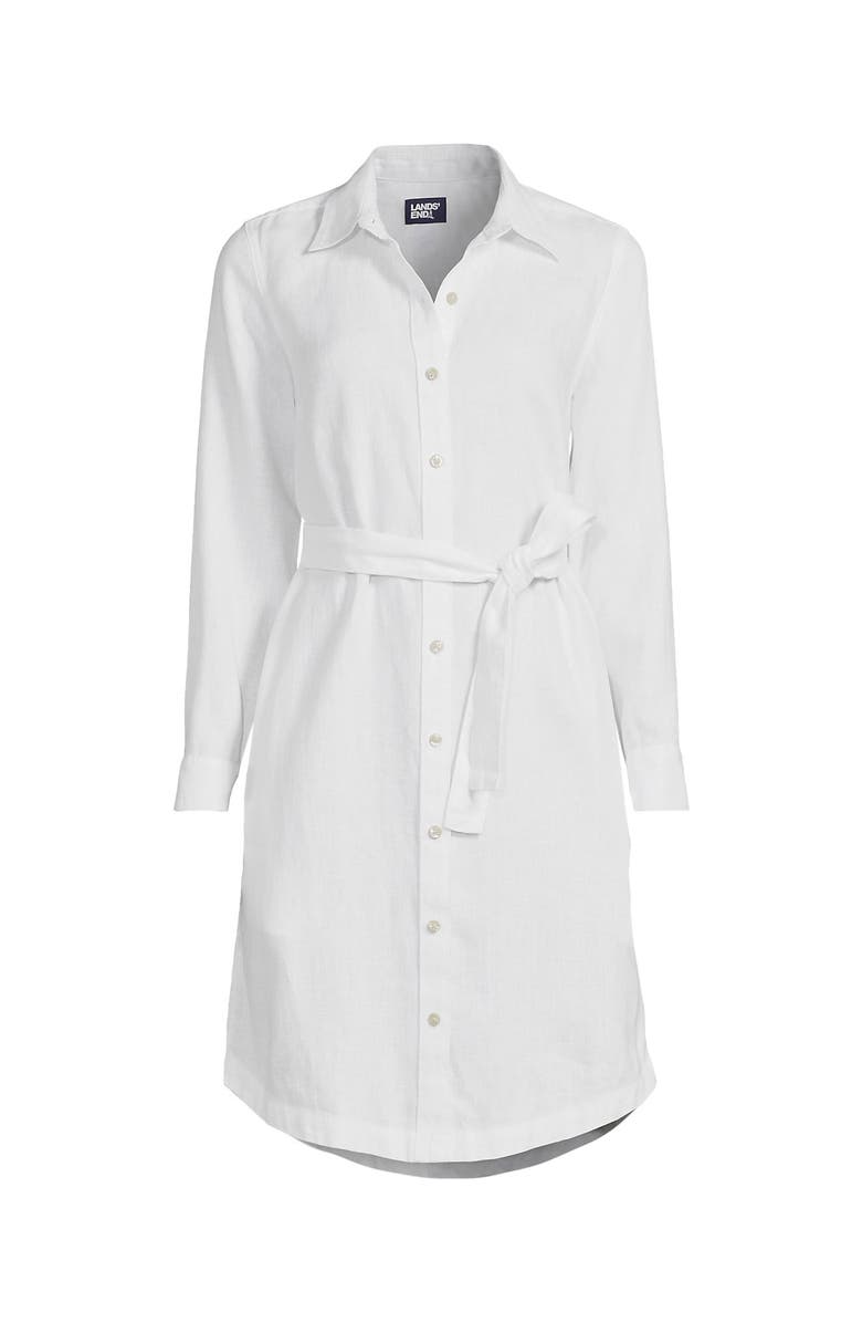 Lands' End Linen Long Sleeve Button Front Shirt Dress, Alternate, color, White