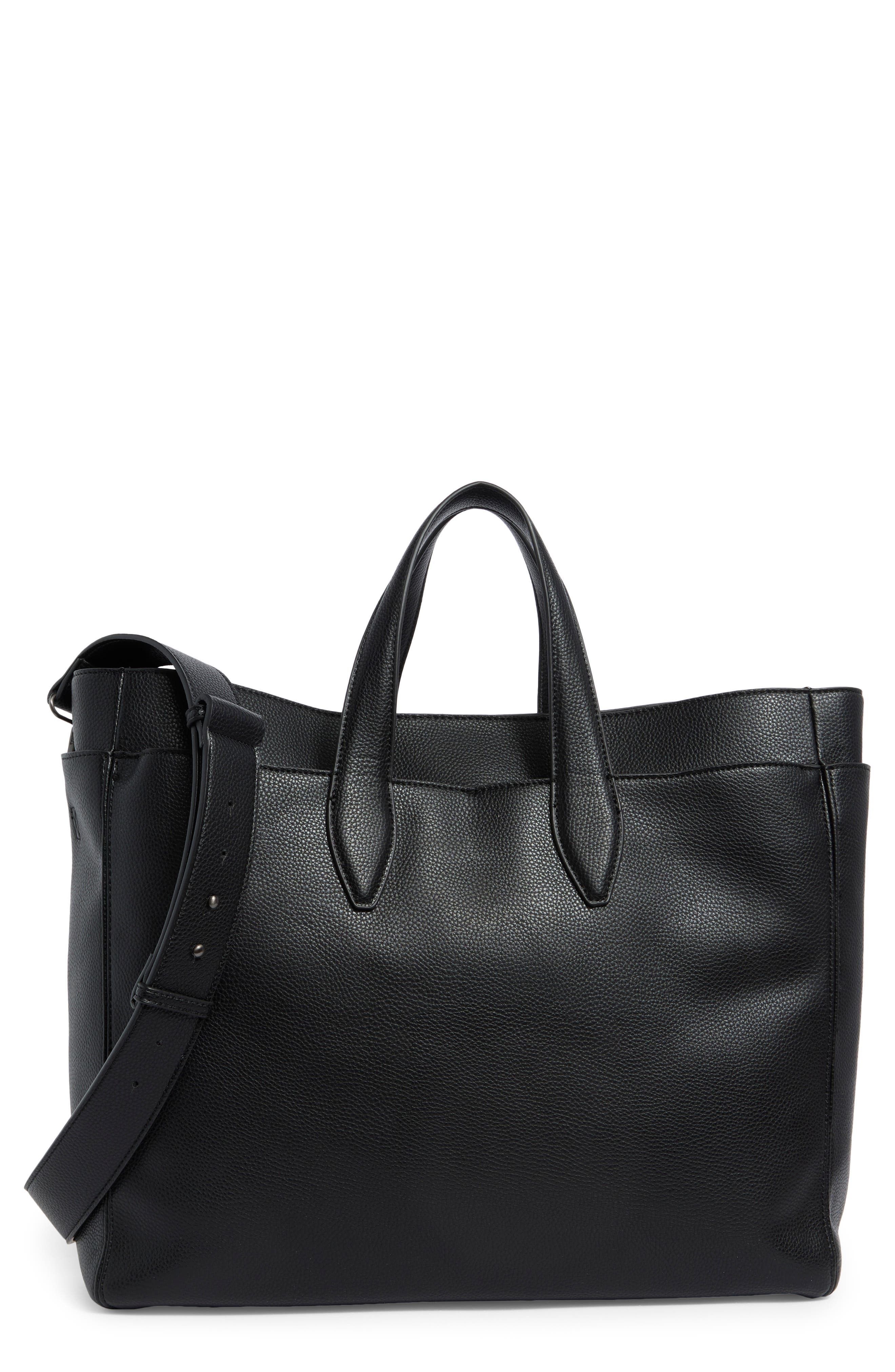 BCBG Layered Faux Leather Tote, Main, color, Black