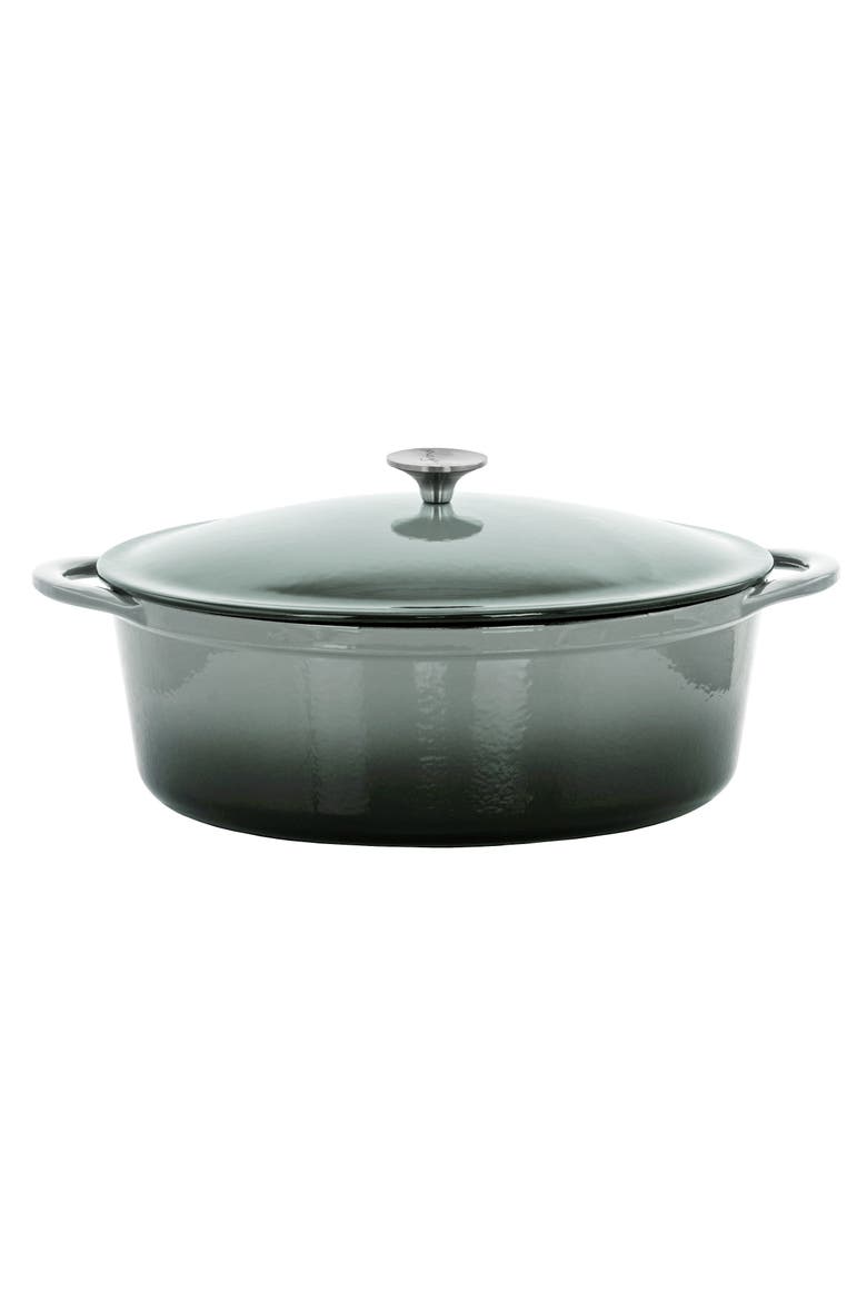 7 Quarts Oval Enameled Cast Iron Casserole, Main, color, Gray