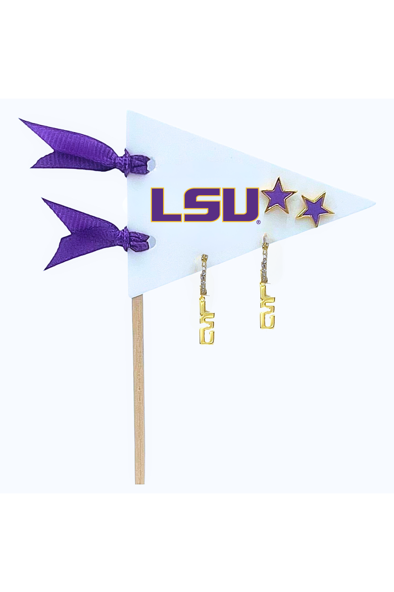 Louisiana State University  Pennant Pair Earring Set, Main, color, Yellow Gold