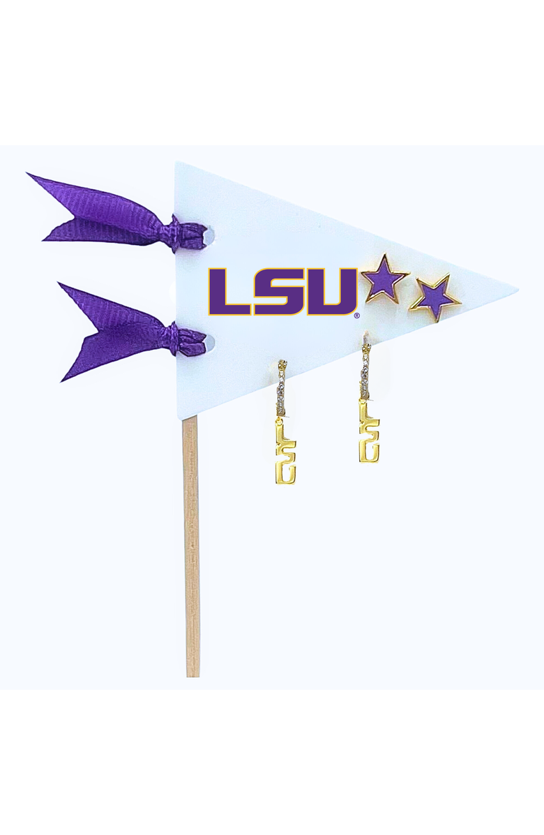 Color Shout Louisiana State University  Pennant Pair Earring Set, Main, color, Yellow Gold