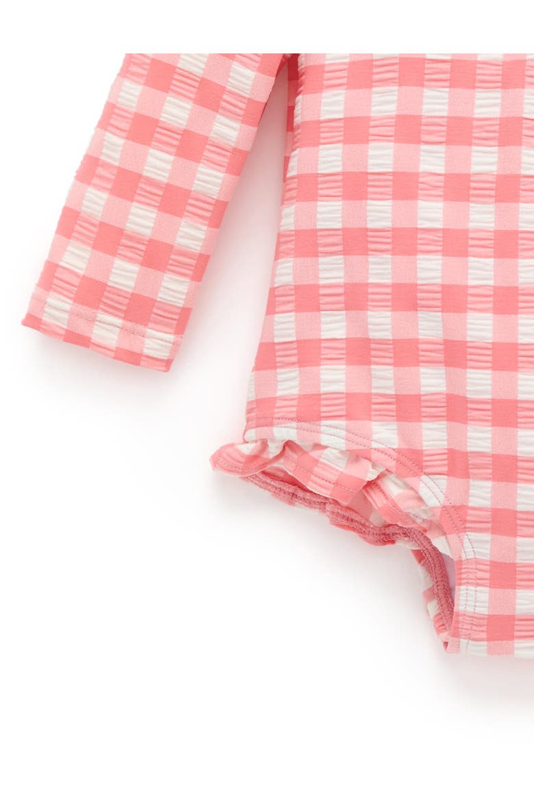 Printed Frilly Longsleeve Swimsuit, Alternate, color, Pomegranate Gingham