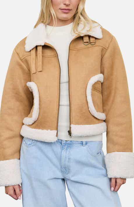 Faux Shearling Trim Faux Suede Jacket