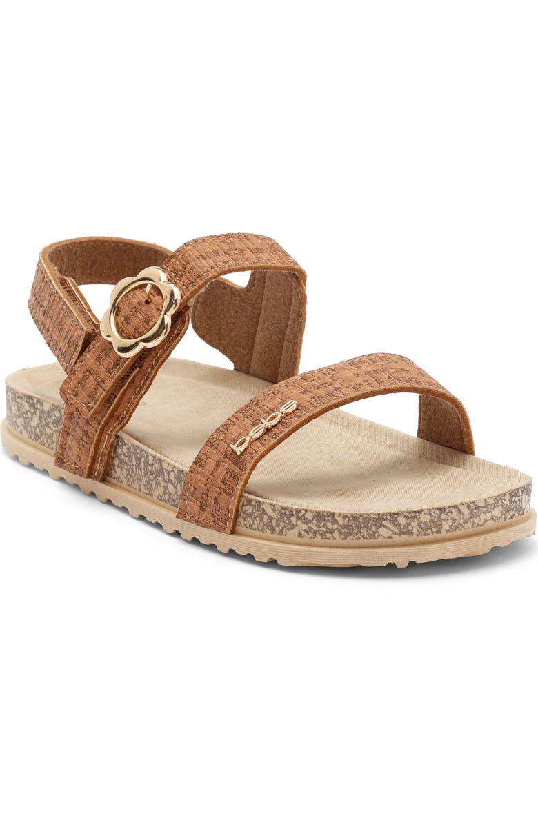 bebe Kids' Double Strap Footbed Sandal, Main, color, Cognac