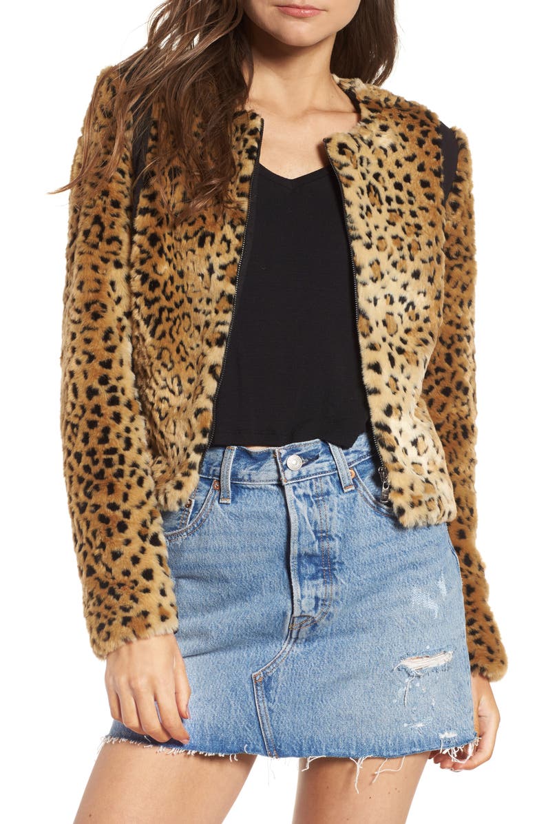 Tinsel Faux Fur Leopard Jacket, Main, color, 