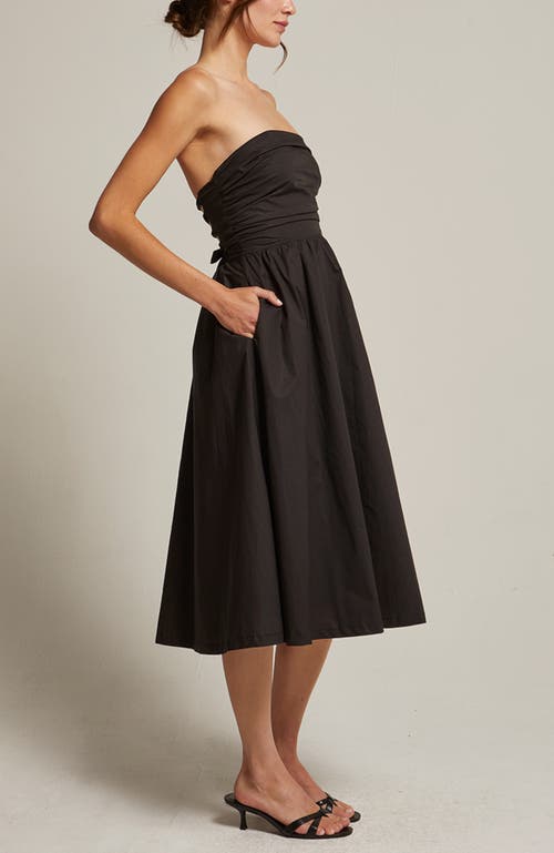 Crescent Lace Up Back Poplin Midi Dress In Brown
