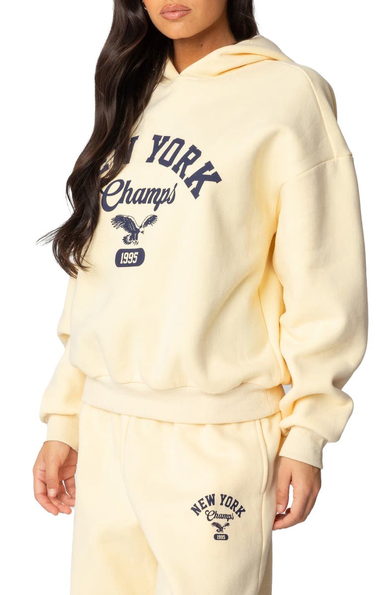EDIKTED New York Champs Graphic Hoodie, Alternate, color, Yellow