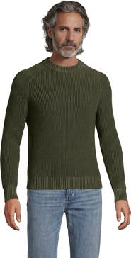 Lands' End Cotton Drifter Saddle Crewneck Shaker Sweater