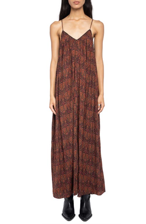 Zadig & Voltaire Paisley-pattern Lace-trim Maxi Dress In Brown