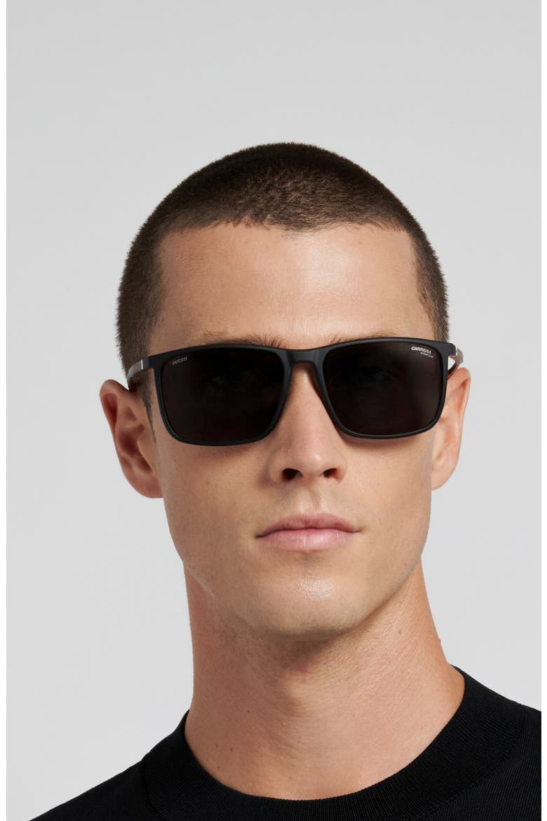 Carduc 071/S 59mm Polarized Rectangular Sunglasses, Alternate, color, MATTE BLACK/ REDSP PZ HCAR
