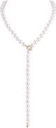 The Pearl Source 8.0-8.5mm White Freshwater Pearl & Diamond Adjustable lariat Y-Shape 51 Inch Necklace - Premier AAAA Quality