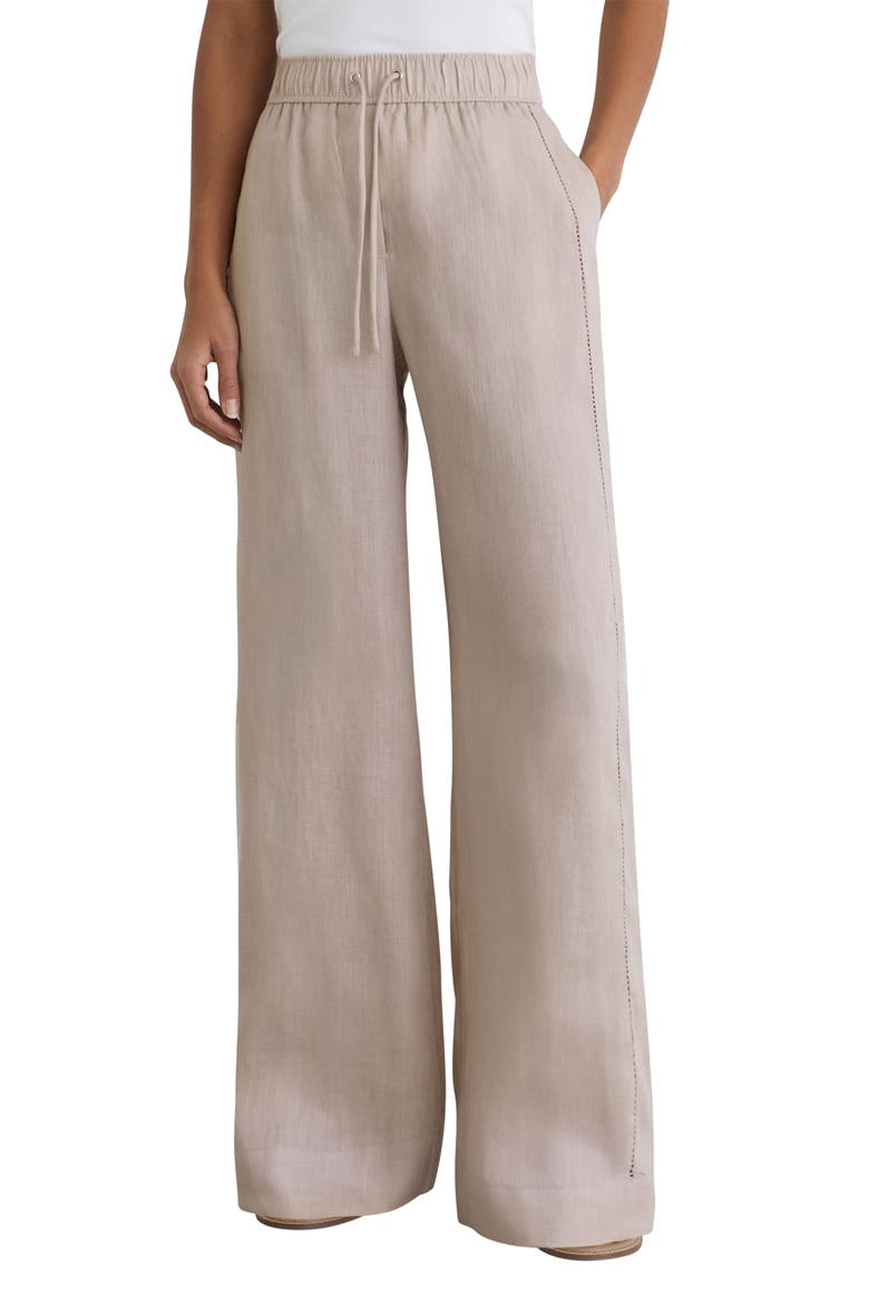 Riley Ladder Stitch Wide Leg Linen Pants, Main, color, NEUTRAL