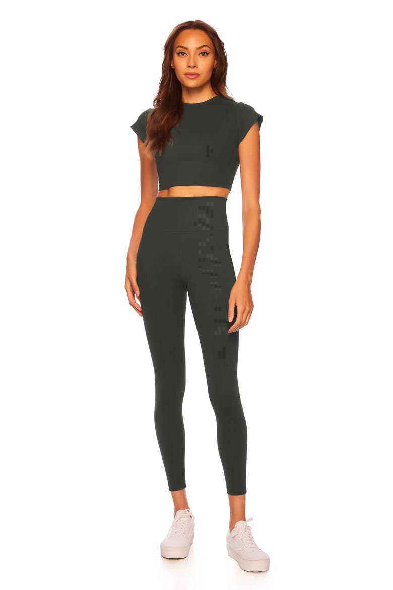 Rib High Waist Leggings, Alternate, color, HUNTER