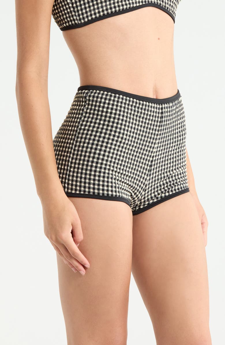 Sanctuary Print High Waist Swim Boyshorts, Alternate, color, Black/ Cream